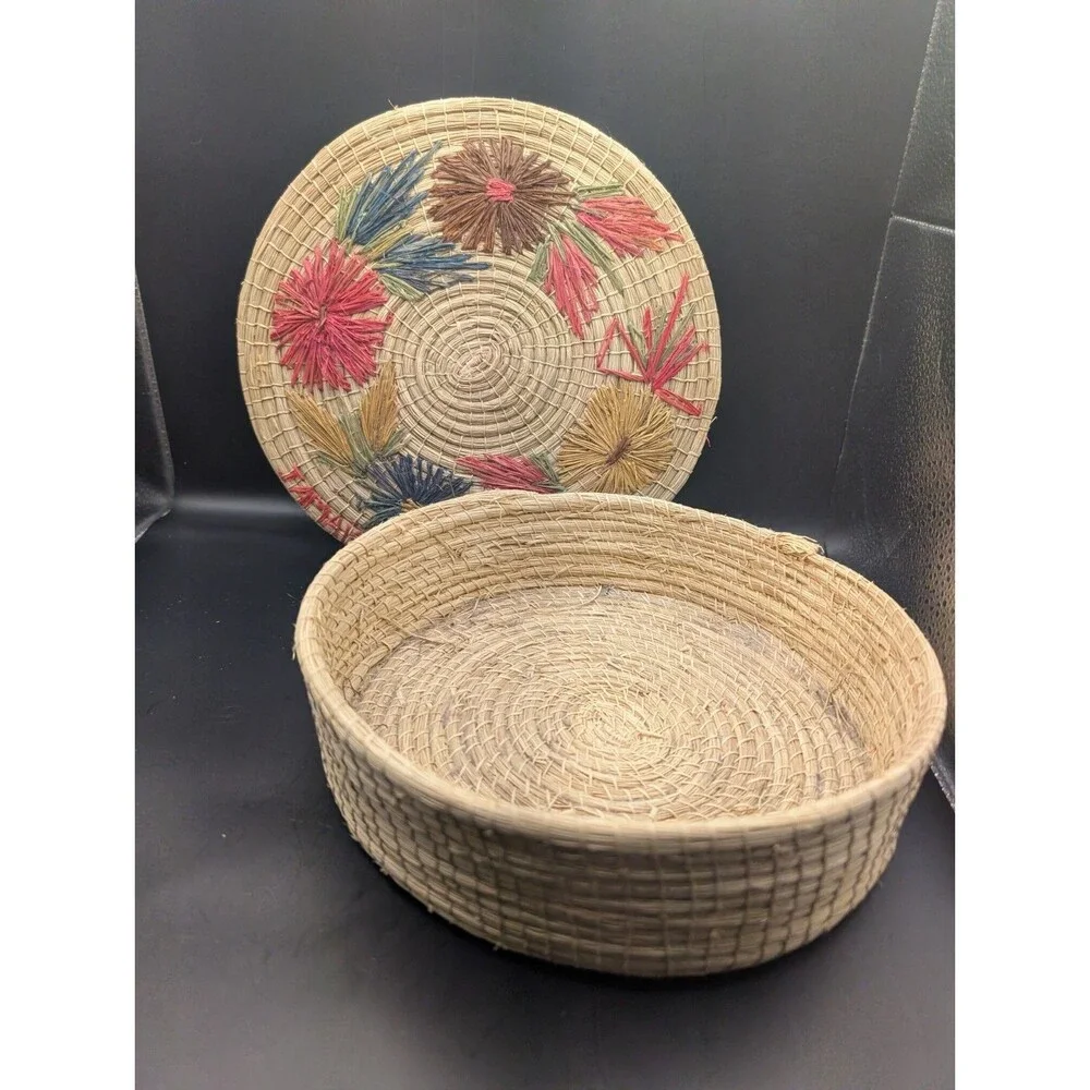 Vintage Woven Basket With Lid Jamaica